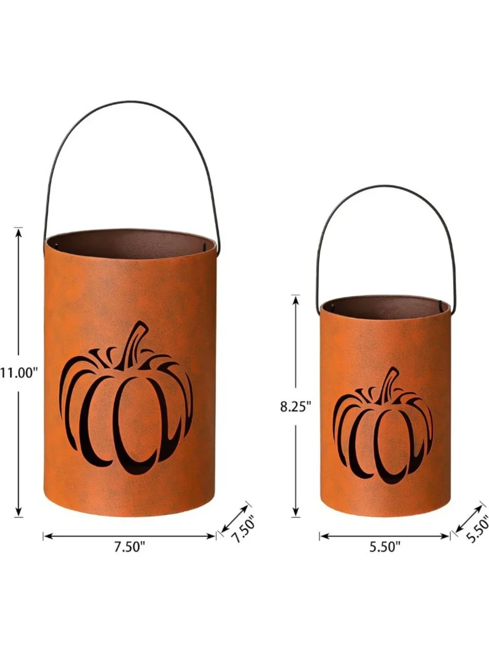Halloween Pumpkin Lantern Candle Holders - 2 Pack Metal Decor for Porch